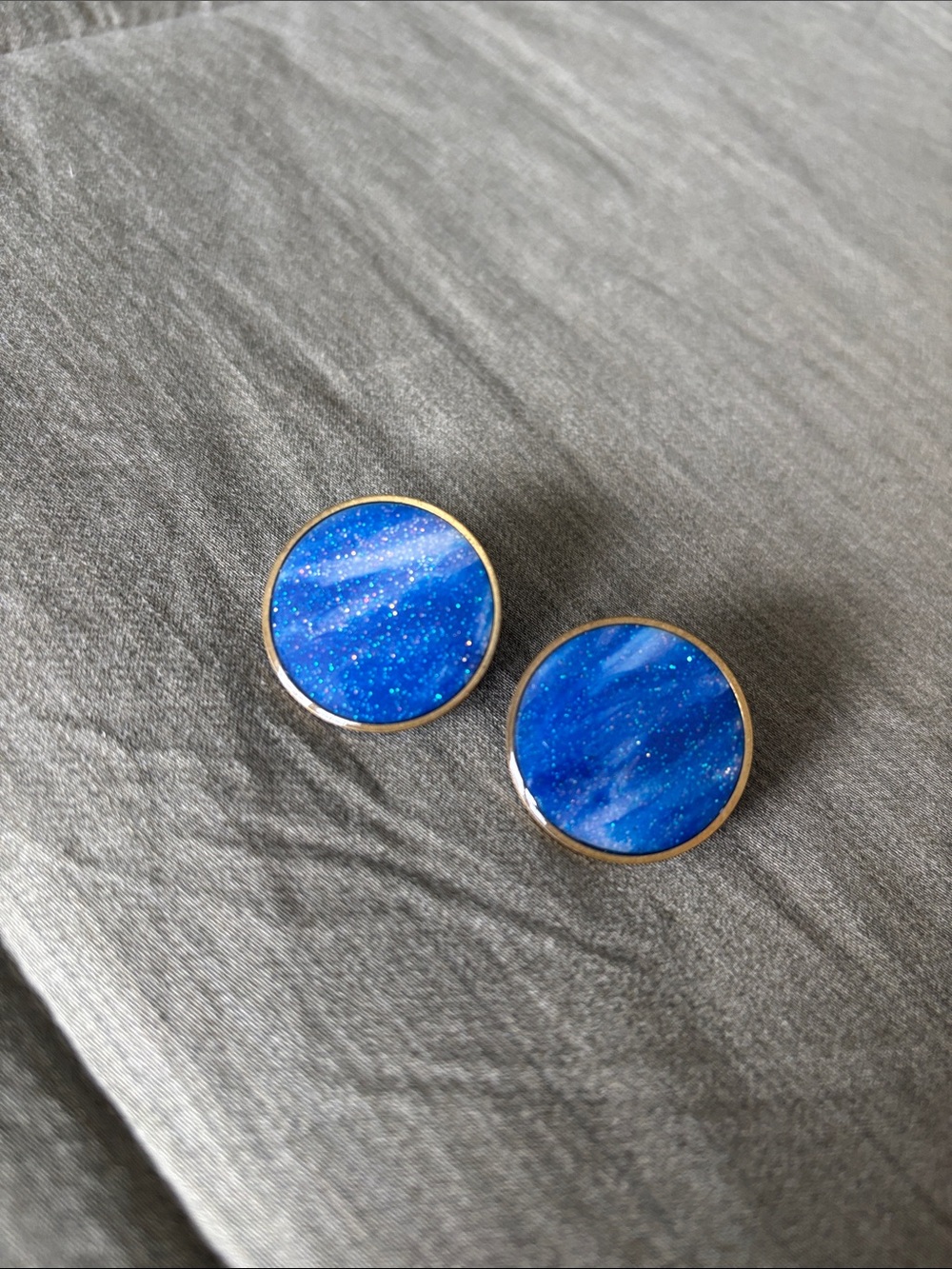 Blue Glitter Resin Round Stud Earrings